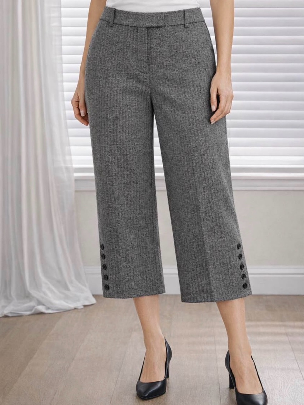Ann Taylor Gray Cropped Wide-Leg Dress Pants